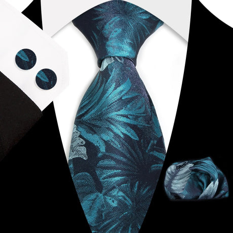 Blue Classic Floral Paisley Silk 8.5cm Handkerchief Cufflinks Necktie