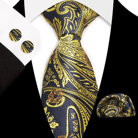 Classic Floral Paisley Silk 8.5cm Handkerchief Cufflinks Necktie