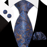 Blue Classic Floral Paisley Silk 8.5cm Handkerchief Cufflinks Necktie