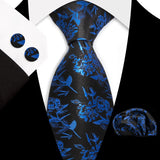 Blue Classic Floral Paisley Silk 8.5cm Handkerchief Cufflinks Necktie