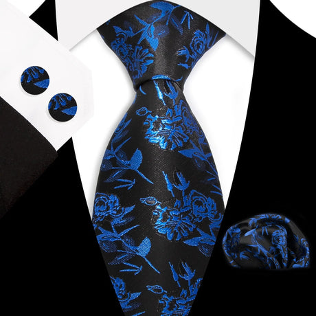 Blue Classic Floral Paisley Silk 8.5cm Handkerchief Cufflinks Necktie