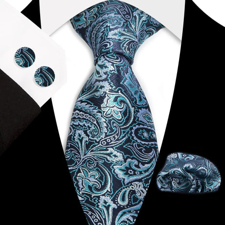 Classic Floral Paisley Silk 8.5cm Handkerchief Cufflinks Necktie