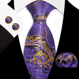Purple Classic Floral Paisley Silk 8.5cm Handkerchief Cufflinks  Necktie