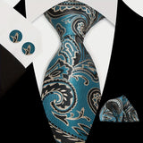 Blue Classic Floral Paisley Silk 8.5cm Handkerchief Cufflinks Necktie