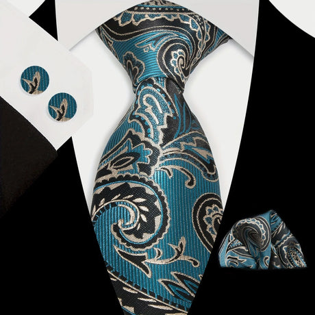 Blue Classic Floral Paisley Silk 8.5cm Handkerchief Cufflinks Necktie