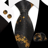 Black Gold Classic Floral Paisley Silk 8.5cm Handkerchief Cufflinks Necktie