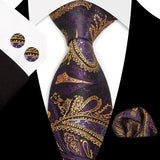 Violet Gold Classic Floral Paisley Silk 8.5cm Handkerchief Cufflinks Necktie