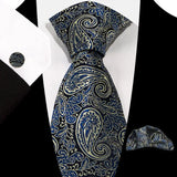 Blue Classic Floral Paisley Silk 8.5cm Handkerchief Cufflinks Necktie