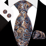 Gold Classic Floral Paisley Silk 8.5cm Handkerchief Cufflinks Necktie