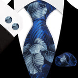 Blue Classic Floral Paisley Silk 8.5cm Handkerchief Cufflinks Necktie
