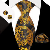 Gold Classic Floral Paisley Silk 8.5cm Handkerchief Cufflinks  Necktie