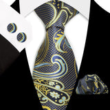Gold Classic Floral Paisley Silk 8.5cm Handkerchief Cufflinks  Necktie