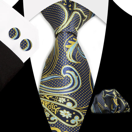 Gold Classic Floral Paisley Silk 8.5cm Handkerchief Cufflinks  Necktie