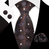Brown Classic Floral Paisley Silk 8.5cm Handkerchief Cufflinks  Necktie