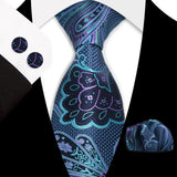 Blue Classic Floral Paisley Silk 8.5cm Handkerchief Cufflinks  Necktie