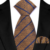 Yellow Classic Luxury Stripes Handkerchief Hanky Necktie Set