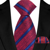 Red Classic Luxury Stripes Handkerchief Hanky Necktie Set