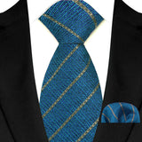 Blue Classic Luxury Stripes Handkerchief Hanky Necktie Set