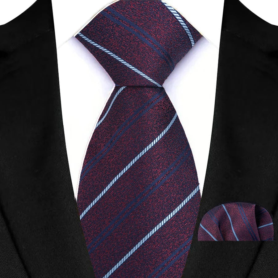 Violet Classic Luxury Stripes Handkerchief Hanky Necktie Set