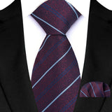 Violet Classic Luxury Stripes Handkerchief Hanky Necktie Set
