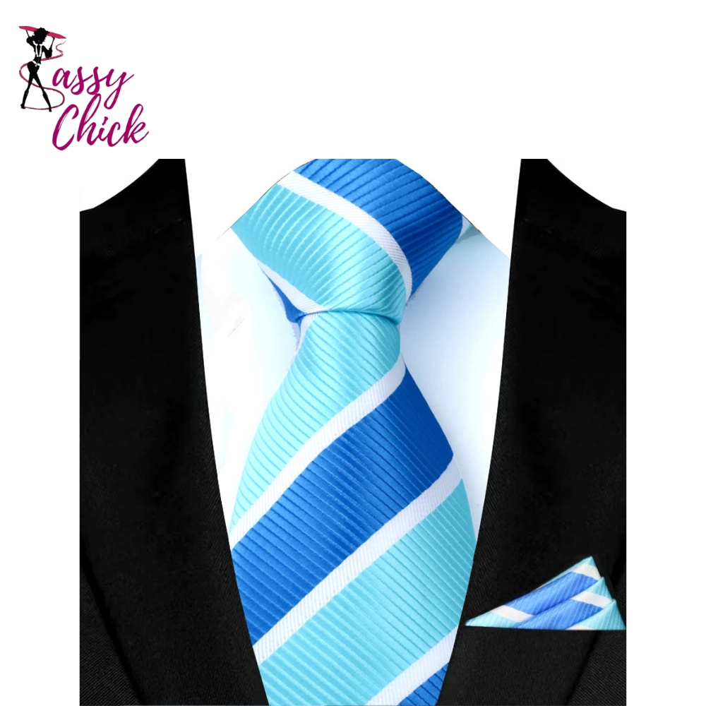 Classic Luxury Stripes Tie Handkerchief Set Sassy Chick Logo