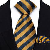 Yellow Black Classic Luxury Stripes Tie Handkerchief Set