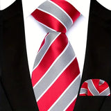 Red Classic Luxury Stripes Tie Handkerchief Set