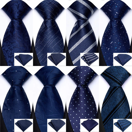 Collection of Classic Navy Polka Dot Stripes 8cm Hanky Tie Set