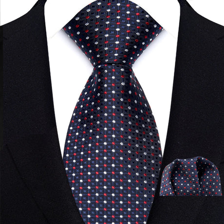 Classic Navy Polka Dot Stripes 8cm Hanky Tie Set