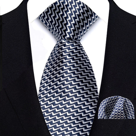Classic Navy Polka Dot Stripes 8cm Hanky Tie Set
