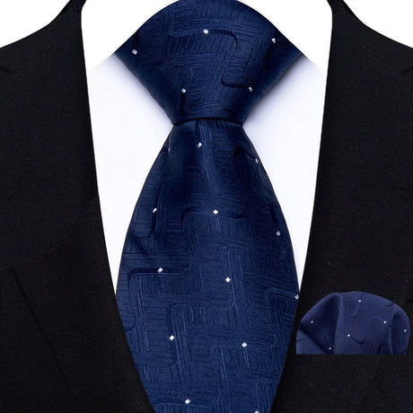 Classic Navy Polka Dot Stripes 8cm Hanky Tie Set