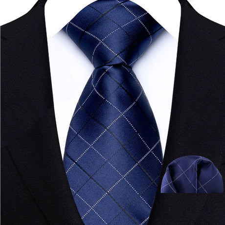 Classic Navy Polka Dot Stripes 8cm Hanky Tie Set