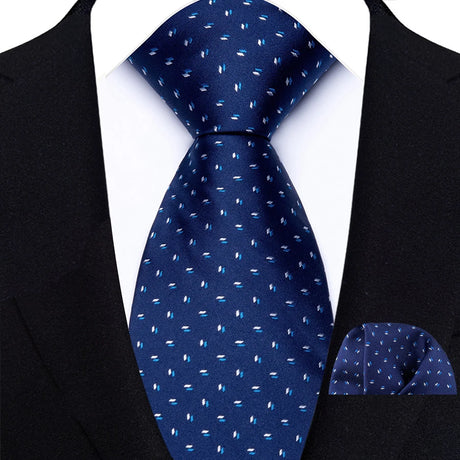 Classic Navy Polka Dot Stripes 8cm Hanky Tie Set