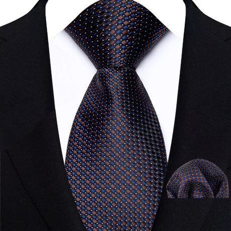 Classic Navy Polka Dot Stripes 8cm Hanky Tie Set