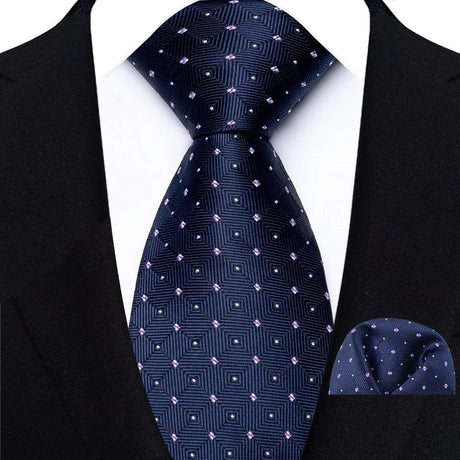 Classic Navy Polka Dot Stripes 8cm Hanky Tie Set