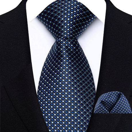 Classic Navy Polka Dot Stripes 8cm Hanky Tie Set