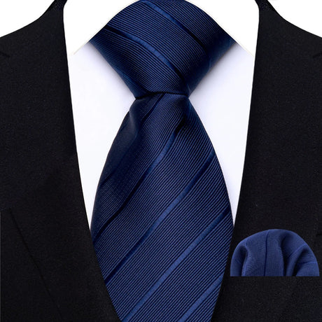 Classic Navy Polka Dot Stripes 8cm Hanky Tie Set