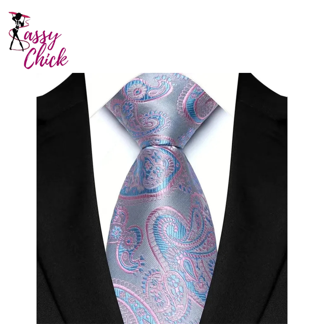 Classic Paisley Floral Dot 8cm Jacquard Necktie Sassy Chick Logo