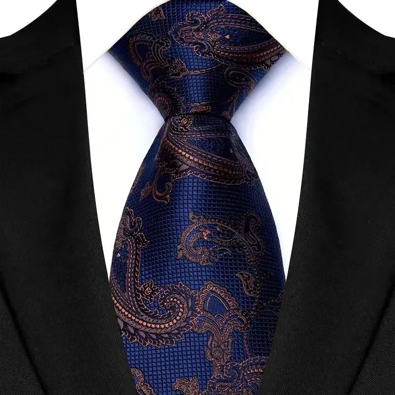 Blue Classic Paisley Floral Dot 8cm Jacquard Necktie