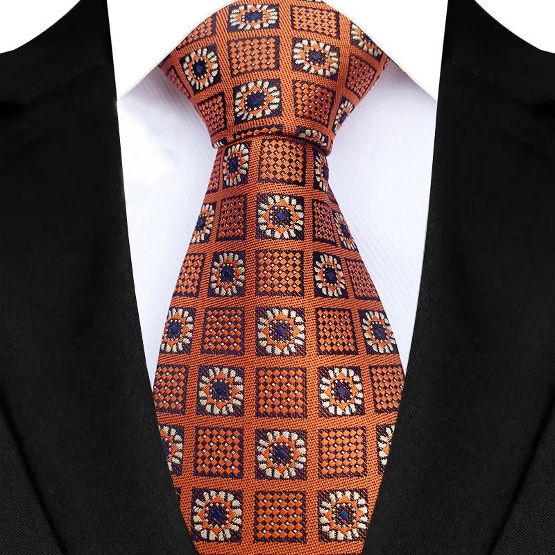 Orange Classic Paisley Floral Dot 8cm Jacquard Necktie