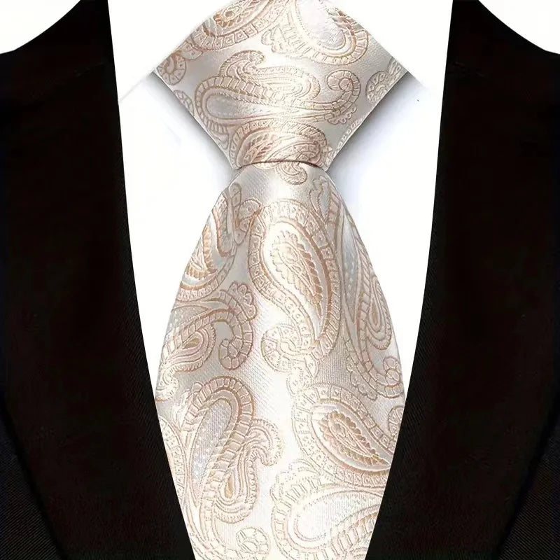 Beige Classic Paisley Floral Dot 8cm Jacquard Necktie