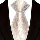 Beige Classic Paisley Floral Dot 8cm Jacquard Necktie