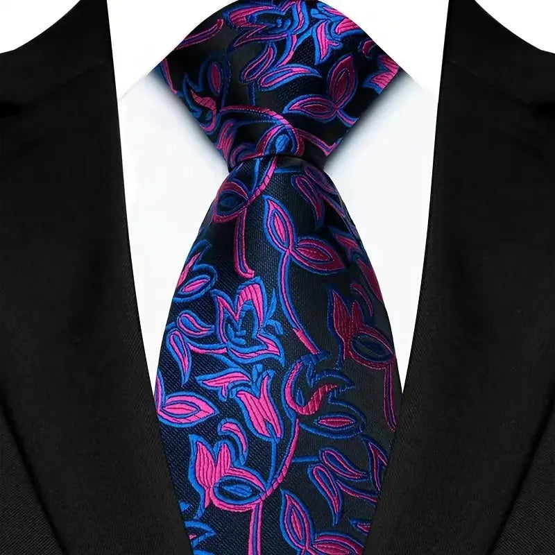 Black Pink Classic Paisley Floral Dot 8cm Jacquard Necktie