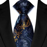 Blue Gold Classic Paisley Floral Dot 8cm Jacquard Necktie
