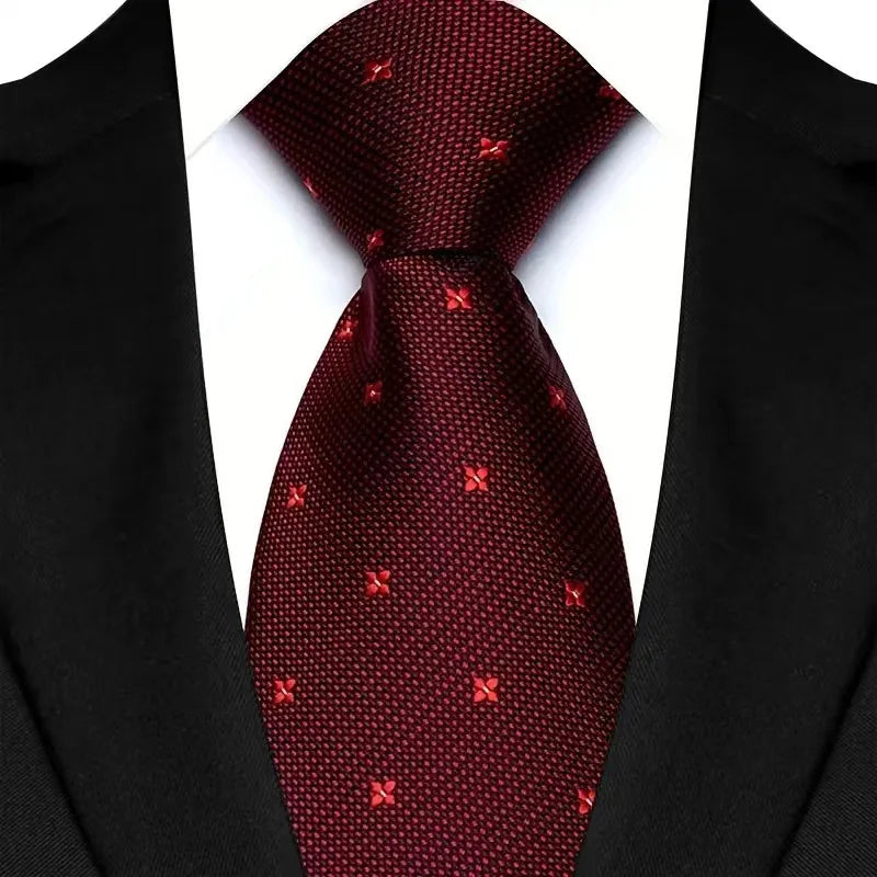 Red Classic Paisley Floral Dot 8cm Jacquard Necktie