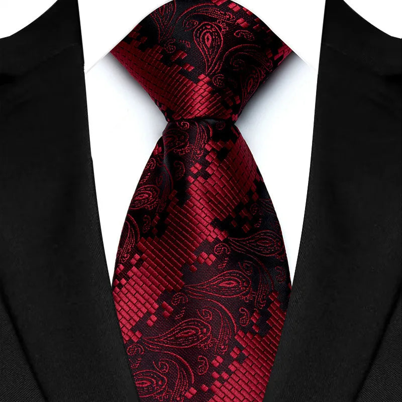 Red Classic Paisley Floral Dot 8cm Jacquard Necktie