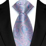 Silver Pink Classic Paisley Floral Dot 8cm Jacquard Necktie