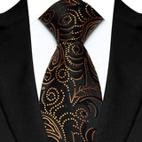Gold Black Classic Paisley Floral Dot 8cm Jacquard Necktie