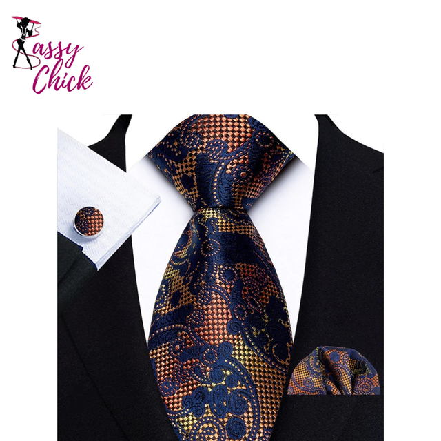 Classic Paisley Silk Handkerchief Cufflinks Tie Set Sassy Chick Logo
