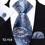 Blue Classic Paisley Silk Handkerchief Cufflinks Tie Set